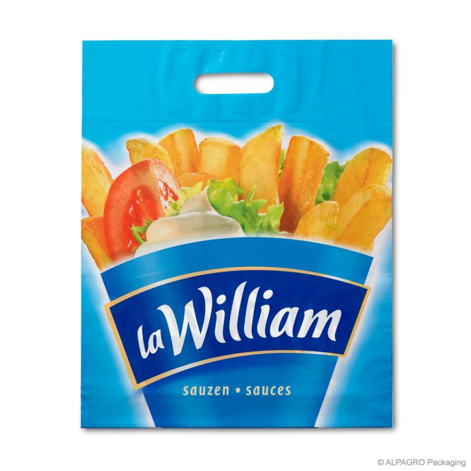 Bladversterkte draagtas 'La William', LDPE, wit ingekleurd, 50µ, 35 x 43 + 4 cm