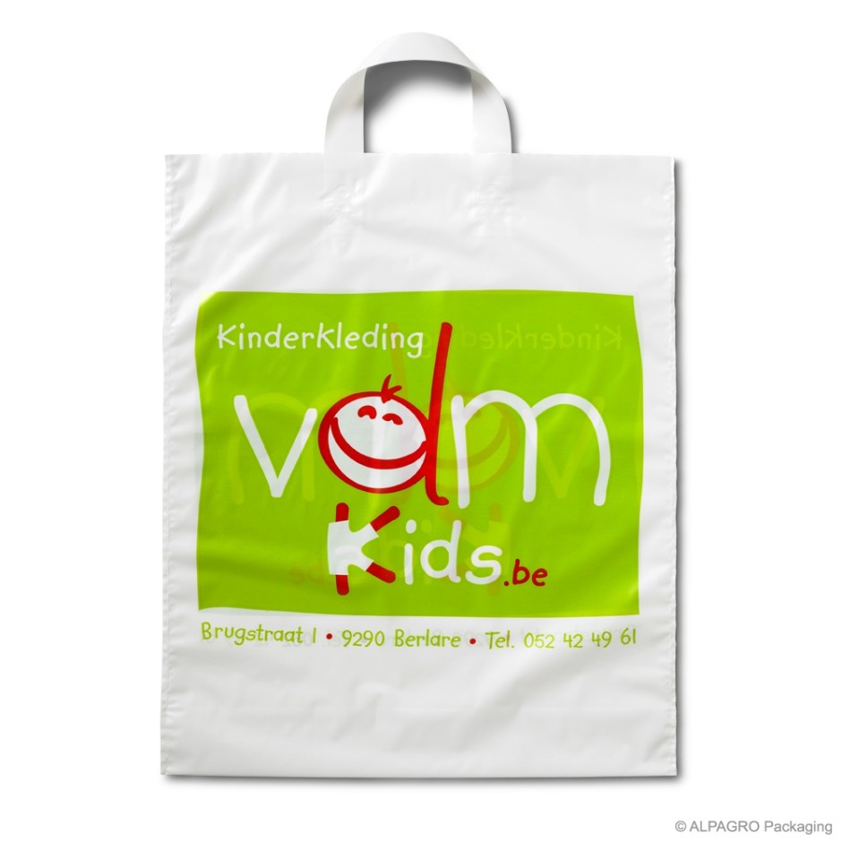 Loop handle carrier bag 'VDM Kids', MDPE, white coloured, 60µ, 37 x 45 + 5 cm