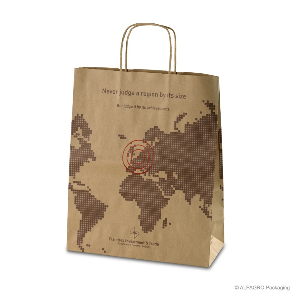 Paper carrier bag with twisted handles 'FIT', recycled paper, brown, 110 g, 30 x 13 x 36 cm