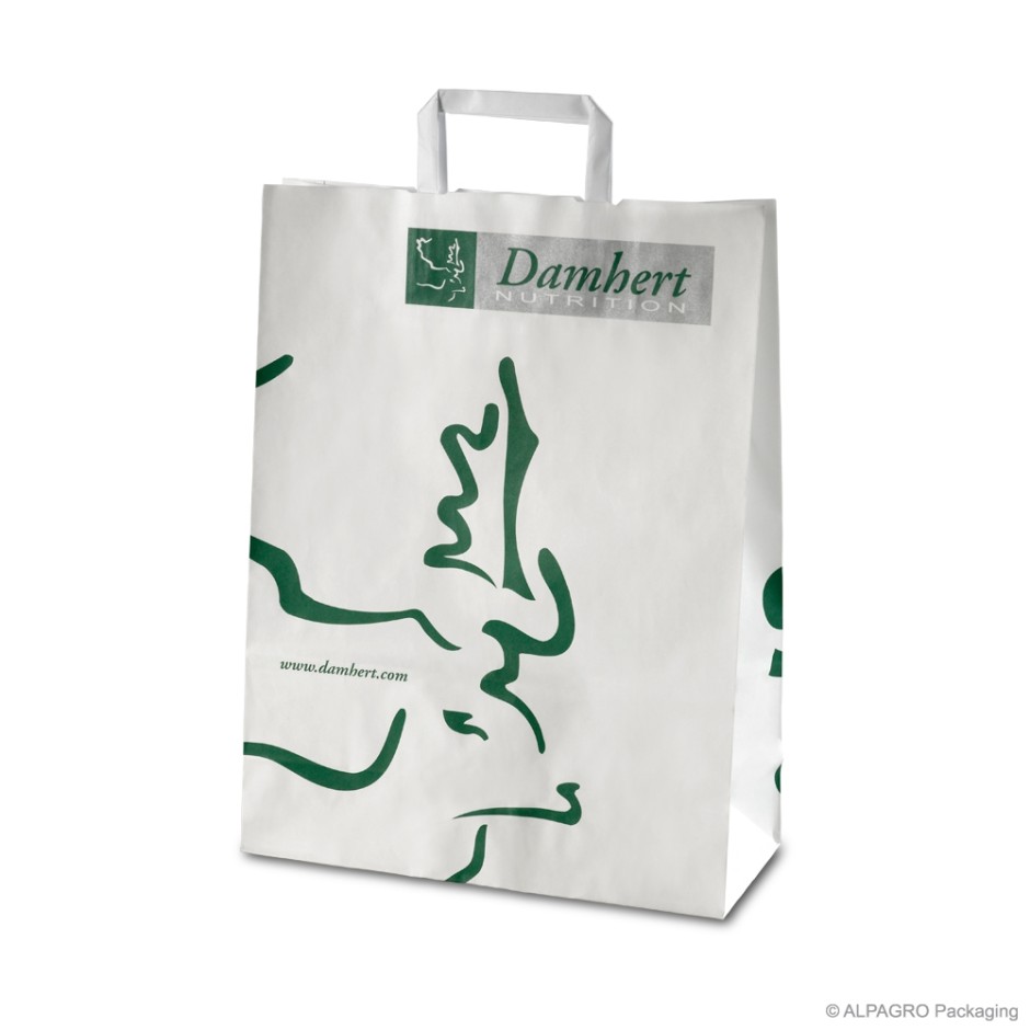 Papieren draagtas met platte handgrepen 'Damhert', effen kraft papier, wit, 90 gr, 32 x 13 x 42,5 cm