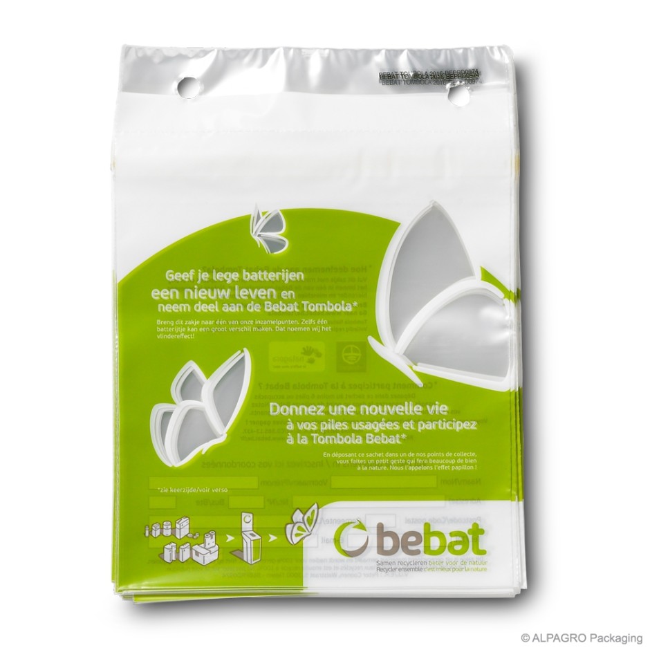 Blocked tear-off bags 'Bebat', LDPE, transparent, 40µ, 17 x 17 + 0 cm + 3,5 cm blocked border