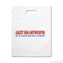 Bladversterkte draagtas 'Gazet van Antwerpen', LDPE, wit ingekleurd, 50µ, 35 x 45 + 0 cm