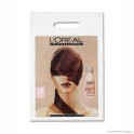 Patch handle carrier bag 'L'Oreal', LDPE, white coloured, 50µ, 25 x 33 + 0 cm