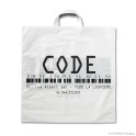 Loop handle carrier bag 'Code', MDPE, white coloured, 60µ, 44 x 45 + 5 cm