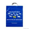 Loop handle carrier bag 'Two Lazy Seven Ranch', MDPE, white coloured, 60µ, 35 x 44 + 5 cm